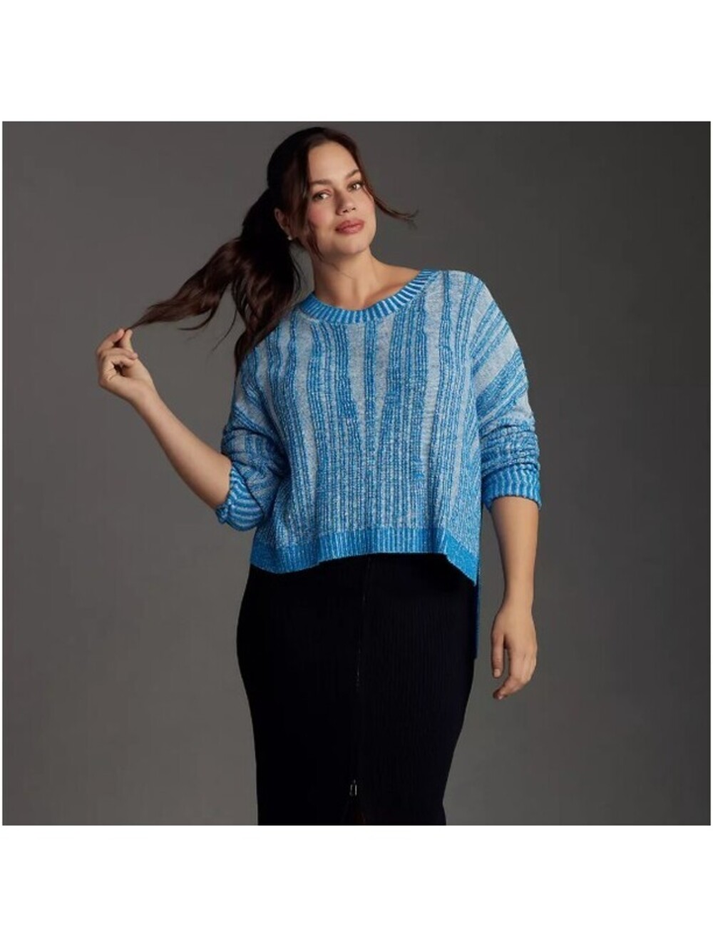 Pilcro Anthropologie Blue Textured High Low Pullover Sweater Women’s Medium